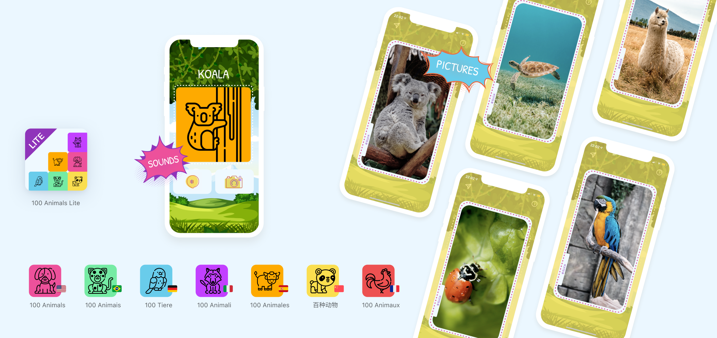 100 Animals app screens