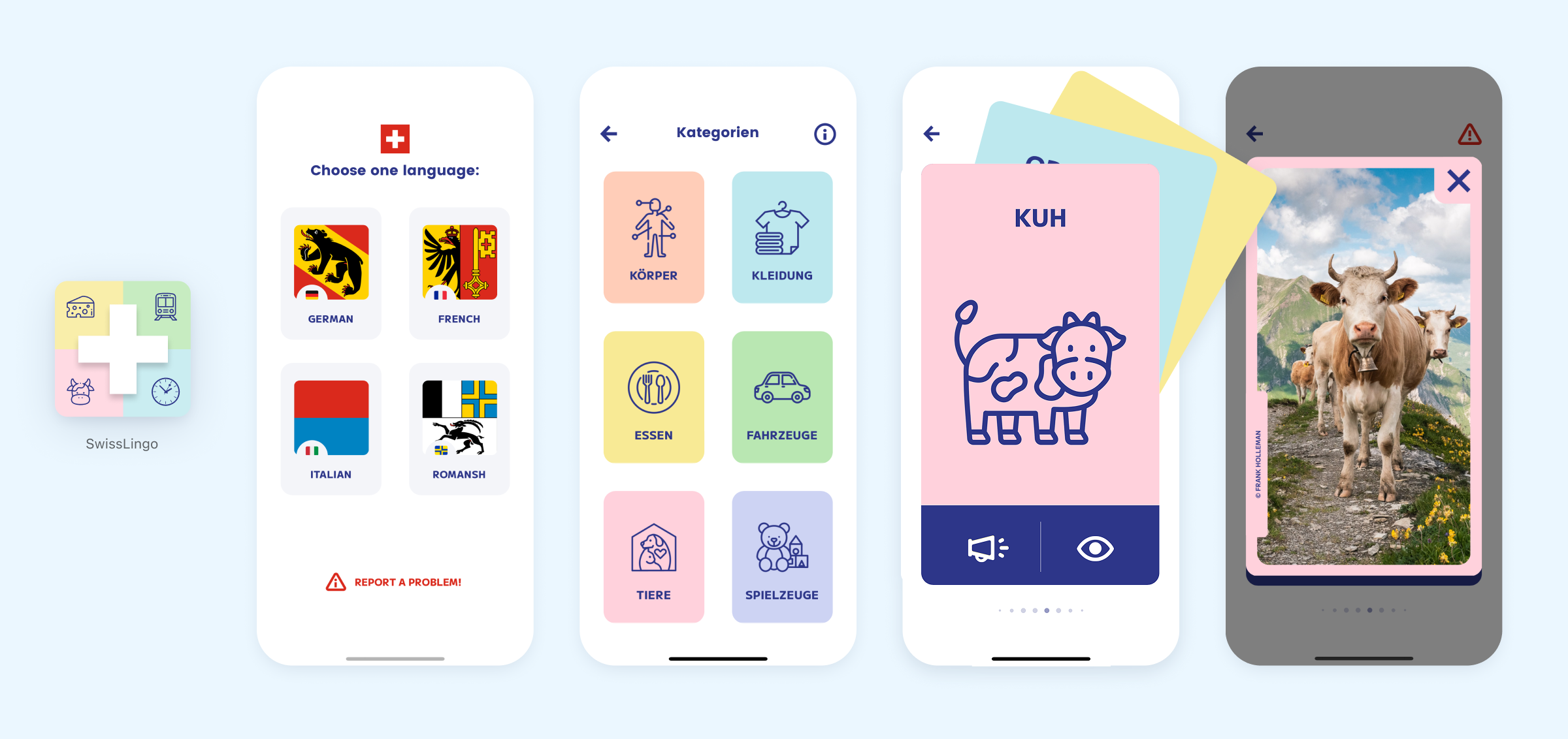 SwissLingo app screens